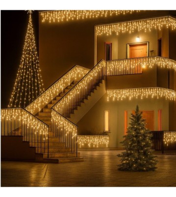 Instalație Craciun Turturi 12m, 300 LED, 8 jocuri, Alb Cald foto