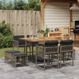 vidaXL Set mobilier grădină cu perne, 9 piese, gri, poliratan 3211502