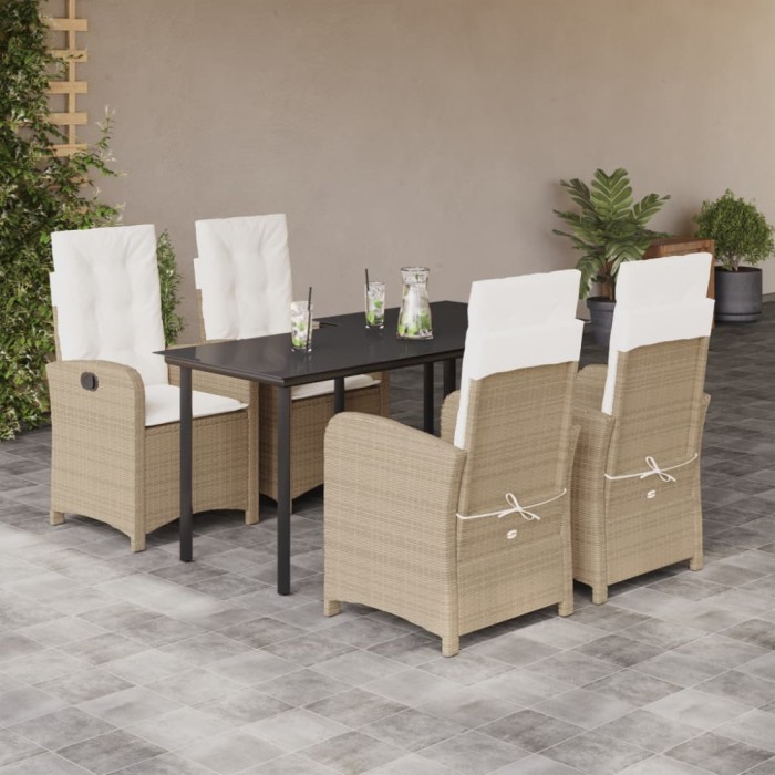 vidaXL Set mobilier de grădină cu perne, 5 piese, bej, poliratan