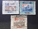 Regiunea Saar Teritoriul Saargebiet 1921 Provizorii Supratipar Reevaluare Monetară 3c 10c 20c Centimes Lot 3 Valori - OREF1