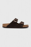 Birkenstock papuci din piele Arizona bărbați, culoarea maro, 1027077