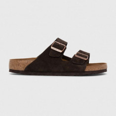 Birkenstock papuci din piele Arizona bărbați, culoarea maro, 1027077