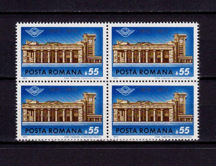 ✅ RO 1972 LP 796 &quot;Centenarul Garii de Nord &quot;, serie in bloc de 4 , MNH