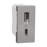 Priza USB tip A + C 1M 2.4A Schneider Noua Unica aluminiu NU301630