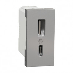 Priza USB tip A + C 1M 2.4A Schneider Noua Unica aluminiu NU301630