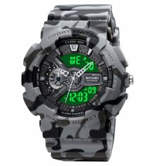 Ceas Army SKMEI 1688 Dual Time analog si digital, Inot, Cronograf , barbatesc Camo Gri foto