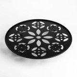 Suport Ghiveci Metalic Negru cu Roti și Model Floral, CMCLASS