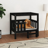Cumpara ieftin Pat pentru c&acirc;ini, negru, 75,5x63,5x70 cm, lemn masiv de pin