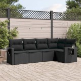 Cumpara ieftin Set mobilier de grădină cu perne, 5 piese, negru, poliratan