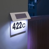 Numar de casa, iluminat, cu incarcare solara, carcasa din inox, cu 4 LED-uri albe, cu senzor de lumina, negru