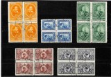 Romania serie Semicentenarul Regatului 5 timbre in blocuri de 4 cu stampila Prima Zi din Ploiesti 10 Mai 1931