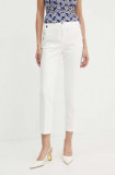 Morgan pantaloni PRATY femei, culoarea alb, mulata, high waist, PRATY