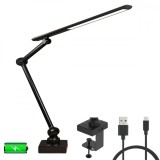 Lampa de birou LED, Brat Oscilant cu Clema, Inaltime Ajustabila, 3 Moduri de Iluminare, Temporizator, Slot USB - Baterie incorporata 2000MHA, Protecti