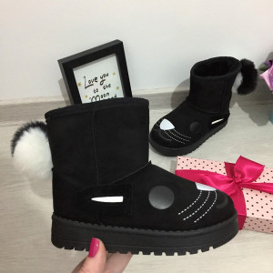 Cizme negre imblanite cu puf ghete pisicuta de iarna pt fetite copii 30,  Fete, Din imagine | Okazii.ro