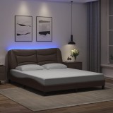 VidaXL Cadru de pat cu lumini LED, maro, 160x200 cm, piele ecologică
