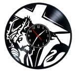Ceas de Perete Decorativ &ldquo;Iisus Hristos &ndash; Credință&rdquo;, din Disc Vinil Reciclat, Design Spiritual Creștin, Negru, Mecanism Silențios (Sweep), 30 cm