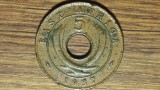 Africa de Est - moneda istorica - 5 cents bronz 1937 - George VI - varianta grea, frumoasa !