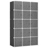 HOMCOM Șifonier cu design &icirc;n cuburi, 2 cuburi mari și 9 cuburi mici, plastic, metal, 111L x 47L x 183&Icirc; cm, Negru+Alb | Aosom Romania