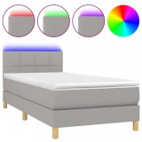 Cumpara ieftin Pat cu arcuri, saltea si LED, gri deschis, 80x200 cm, textil