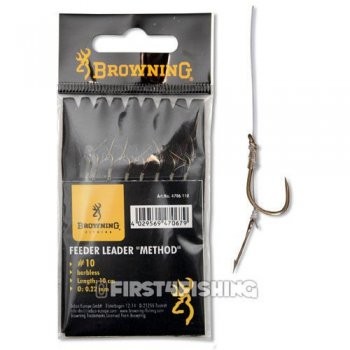 Carlige legate,Barbless, Pin Feeder Leader Method set x 8 buc. Nr. 12 -  Browning, Carlige Crap | Okazii.ro