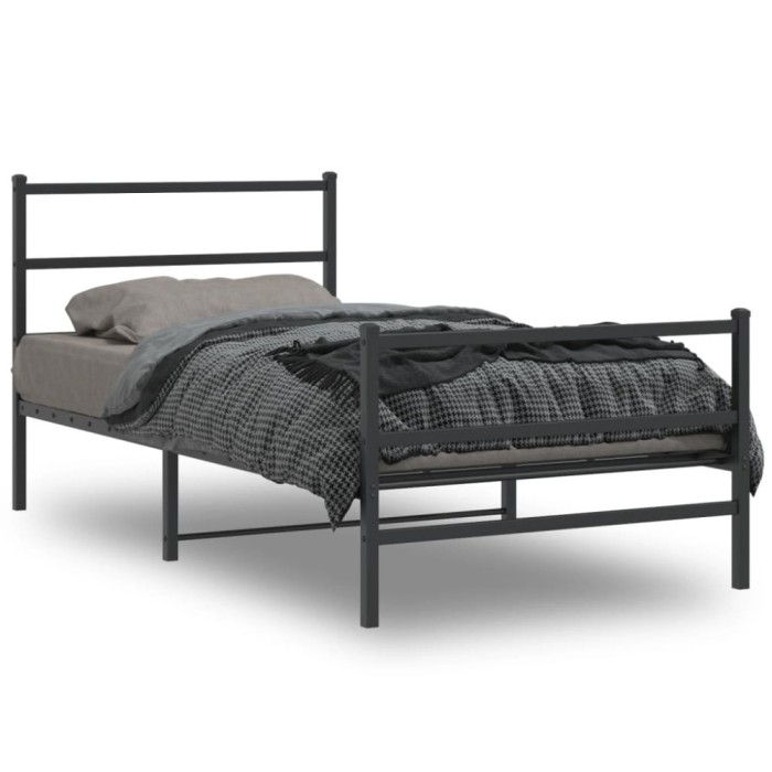 vidaXL Cadru pat metalic cu tăblii de cap/picioare, &nbsp;negru, 107x203 cm