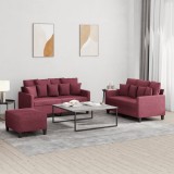 vidaXL Set canapea cu perne, 3 piese, roșu vin, material textil