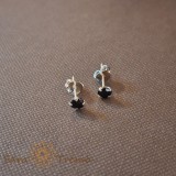 Cercei Unisex Argint 925 cu Cristal Zirconia Negru Rotund, 4 mm