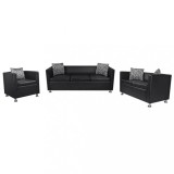 VidaXL Set canapele 3 și 2 locuri și fotoliu, negru, piele artificială