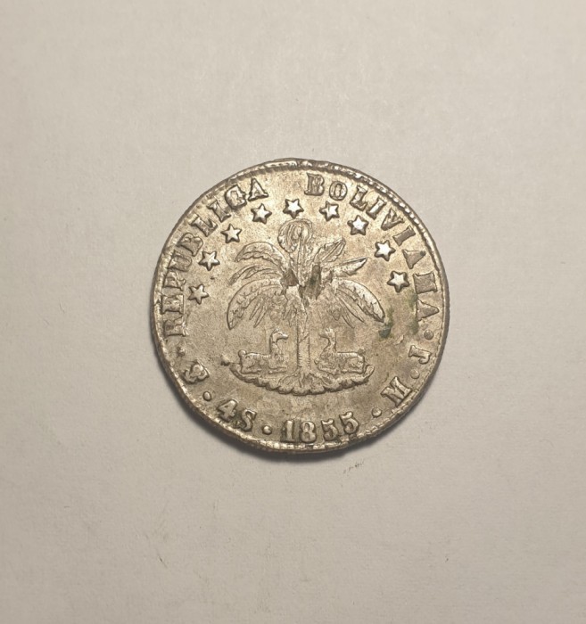 Bolivia 4 Soles 1855 Piesa Frumoasa
