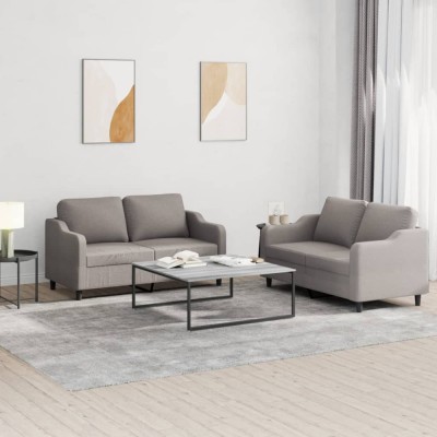 vidaXL Set de canapea cu perne, 2 piese, gri taupe, material textil foto