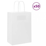 Pungi de h&acirc;rtie 50 buc cu m&acirc;nere albe 15x8x21 cm