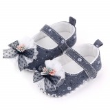 Pantofiori bleumarine cu floricica si fundita (Marime Disponibila: 6-9 luni