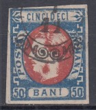 ROMANIA 1869 LP 29 b REGELE CAROL I CU FAVORITI VALOAREA 50 BANI STAMPILAT