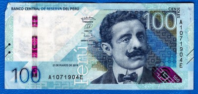 (1) BANCNOTA PERU - 100 NUEVOS SOLES 2019 (21 MARTIE), VALOARE NOMINALA MARE foto