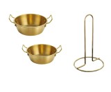 Cumpara ieftin Set 2 Sosiere Inox cu Manere + Suport Servetele Bucatarie, 14x4cm / 15x28cm