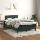 VidaXL Pat box spring cu saltea, verde &icirc;nchis, 120x200 cm, catifea