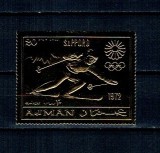 Ajman 1970 - Jocurile Olimpice de iarna, schi, folio gold, dantelat, neuzat