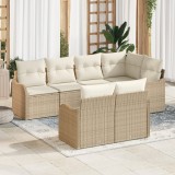 Set de Canapea de Grădină vidaXL 7 Piese cu Perne Bej Ratan Poliester, Set de Canapea de Grădină vidaXL cu 2 locuri și Spațiu de Depozitare și Perne B
