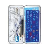 Trusa geometrie Keyroad KR971708, 11 piese, cutie metalica albastru