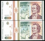q549 PERECHE CONSECUTIVA 1000 LEI 1993 NECIRCULATA UNC