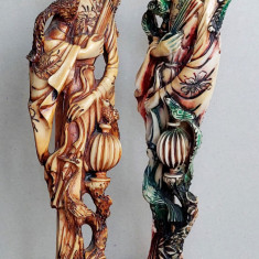 Statuete feminine chinezesti sculptate si turnate in rasina osoasa 47cm inaltime