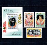 Maldives 1985 - Regina mama, regalitate britanica, serie si colita neuzata