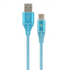 Cablu de date Gembird Premium Cotton Braided USB-C - Lightning 2m Blue White foto