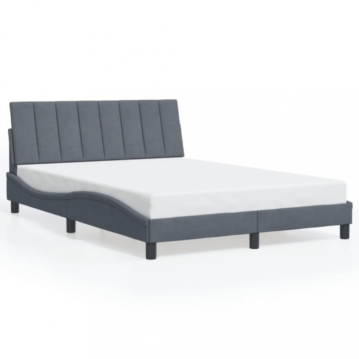 Cadru de pat fara saltea, Hanko, gri inchis, 140x190 cm, catifea