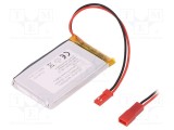 Acumul: Li-Po 3,7V 1900mAh cabluri,contector JST SYR-02T