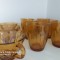 Lot de 12 piese, 6 cesti si 6 pahare sticla culoare chihlimbar
