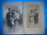 HOPCT 1631 CUPLU-ROMANTICA-FRANTA--LOT 2 CARTI POSTALE VECHI-CIRCULATE