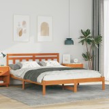 vidaXL Cadru de pat cu headboard Maro 140 x 200 cm Lemn de brad