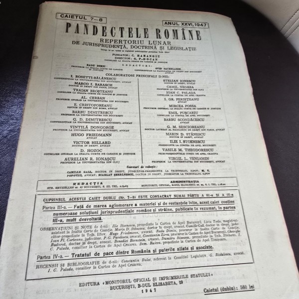 Pandectele Romane Caietul 7-8 Anul XXVI 1947