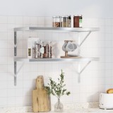 Set 2 Rafturi Perete Gossi, 75x40x3 cm, Otel Inoxidabil Argintiu, Rafturi Suspendate, Rafturi Depozitare, Rafturi Moderne